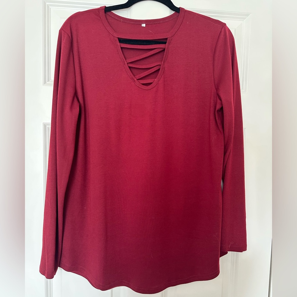 NWOT* SHEIN Elegant Red Women's Top with Crisscross Detail- Size Large - Picture 1 of 3